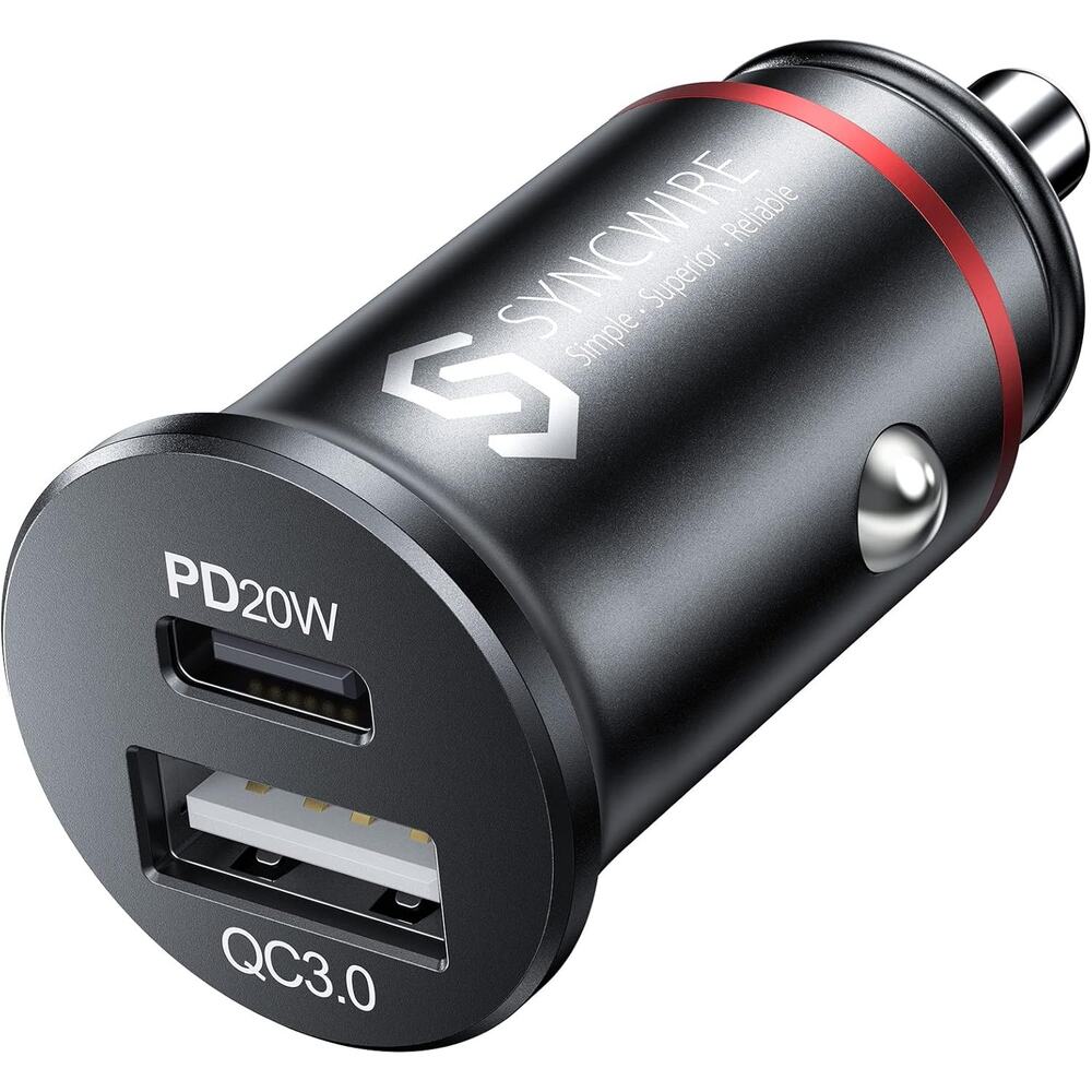 Syncwire USB-C Car Charger 38W Fast USB Car Charger PD&QC 3.0 Dual Port